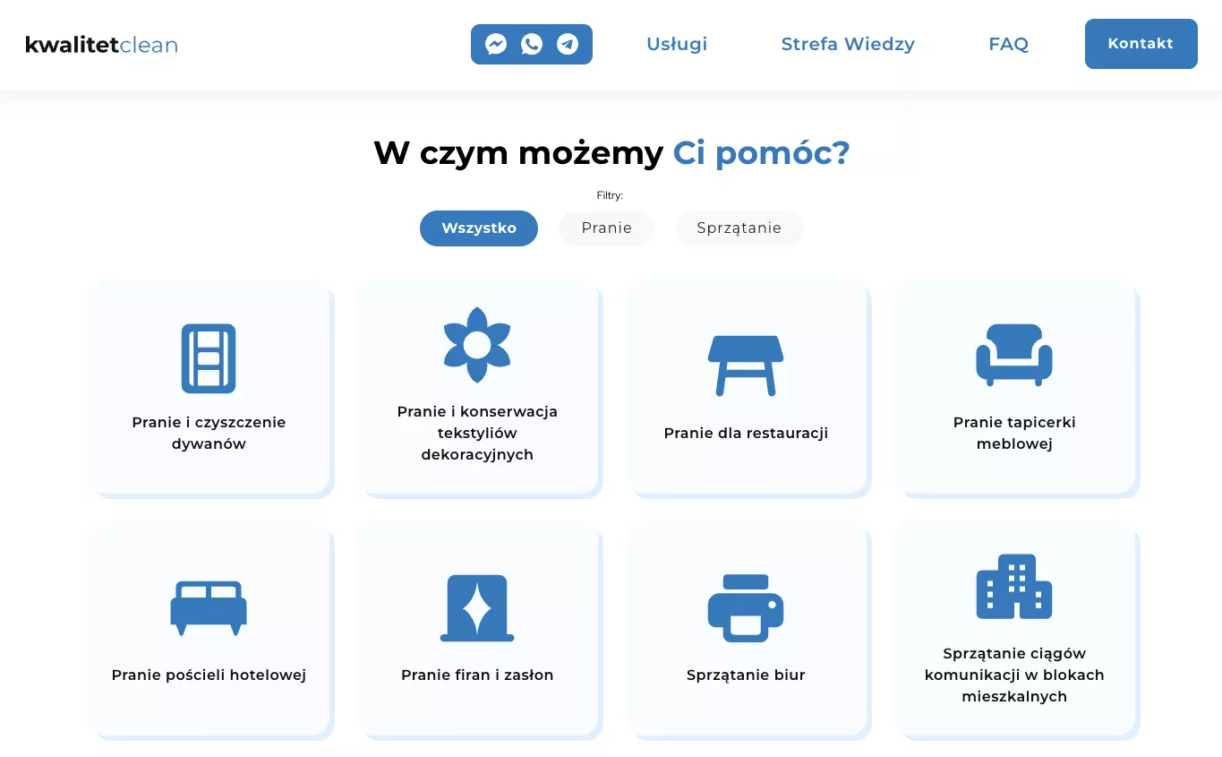 Kwalitet services section on Webflow, before the rebuild