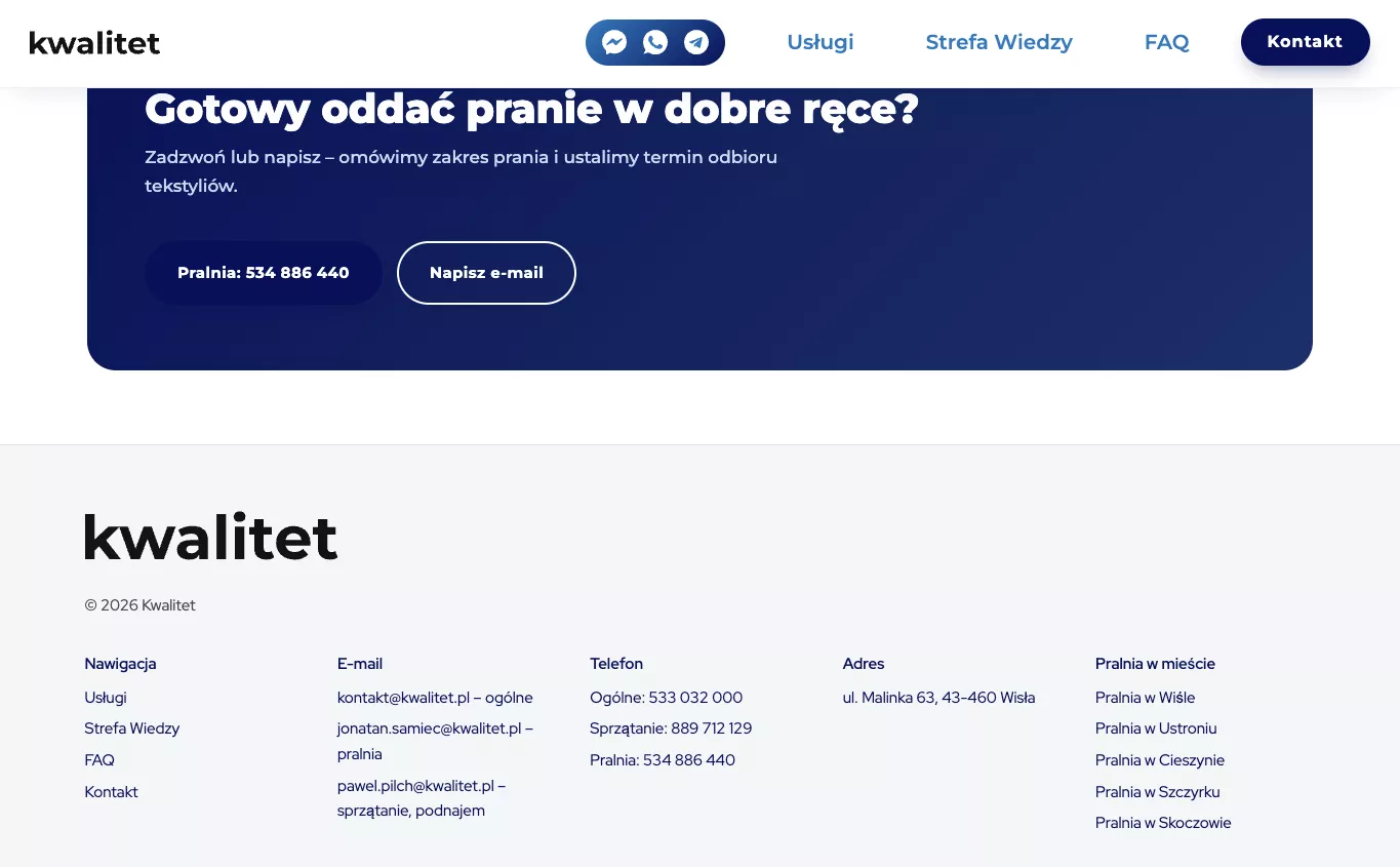 Kwalitet footer and CTA on Astro + CMS, after the rebuild