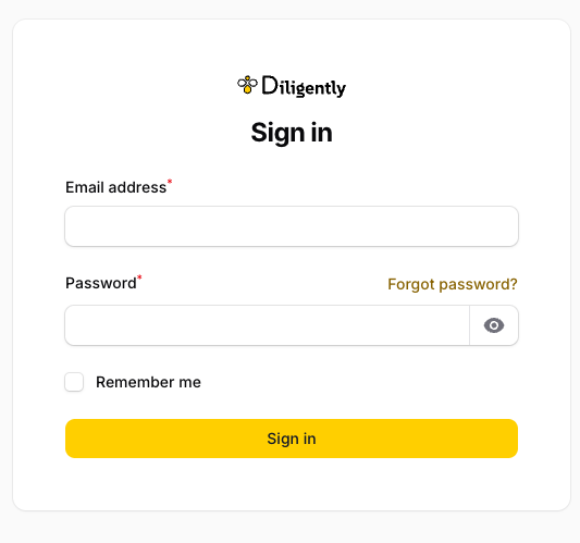 Diligently panel sign-in screen